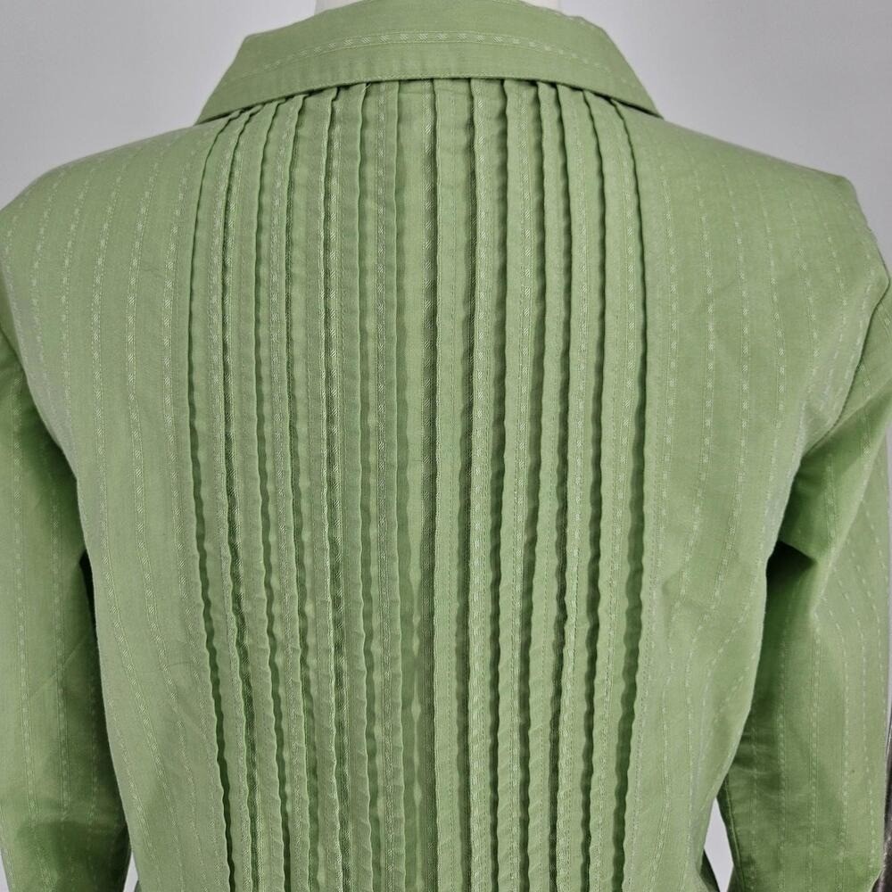 Coldwater Creek Button Up Shirt Womens PM Green Pleated Pintuck Long Sleeve Blou - Picture 8 of 11